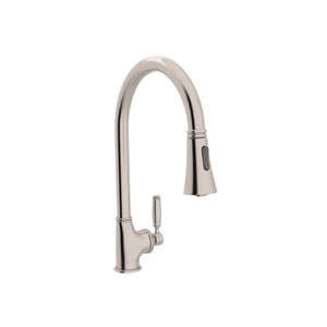Gotham High-Spout Pulldown Kitchen Faucet - Satin Nickel with Metal Lever Handle | Model Number: MB7928LMSTN-2 - Product Knockout