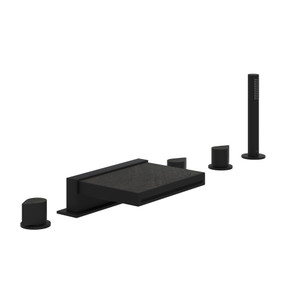 Miscelo 5-Hole Deck Mount Tub Filler - Matte Black Spout with Greystone Quarry Insert with Lever Handle with Insert | Model Number: MI05D5GQMB - Product Knockout