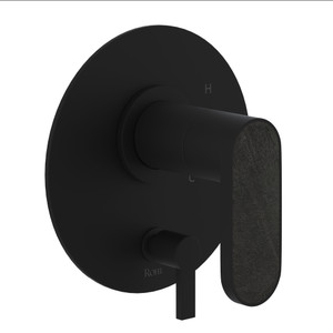 Miscelo Pressure Balance Trim with Diverter - Matte Black Spout with Greystone Quarry Insert with Lever Handle with Insert | Model Number: MI11W1GQMB - Product Knockout