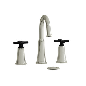 DISCONTINUED-Momenti Widespread Bathroom Faucet with C-Spout - Polished Nickel and Black with X-Shaped Handles | Model Number: MMRD08XPNBK-10 - Product Knockout