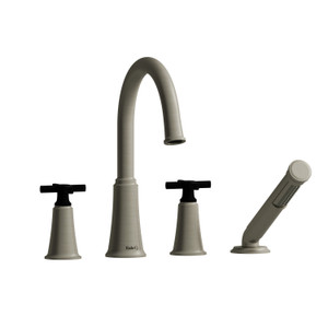 DISCONTINUED Momenti™ 4-Hole Deck Mount Tub Filler With C-Spout - Brushed Nickel/Black | Model Number: MMRD12+BNBK