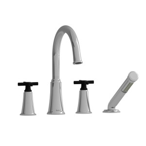 Robinet de bain​​​​​​​ sur comptoir 4 trous avec bec en C Momenti​​​​​​​ - Chrome et Noir avec poignées en croix​​​​​​​  | Numéro de modèle: MMRD12+CBK - Produit épuisé