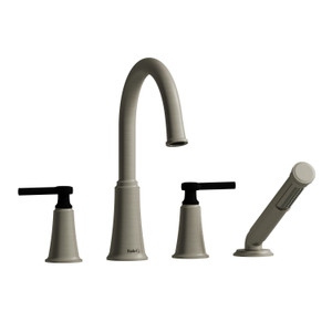 DISCONTINUED Momenti™ 4-Hole Deck Mount Tub Filler With C-Spout - Brushed Nickel/Black | Model Number: MMRD12LBNBK