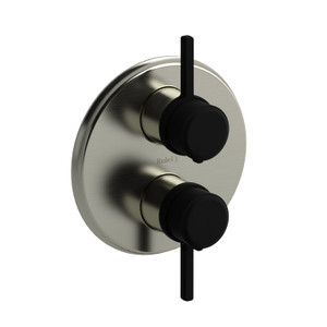 Momenti 3/4 Inch Thermostatic and Pressure Balance Multi-Function System  - Brushed Nickel and Black with Lever Handles | Model Number: MMRD83LBNBK - Product Knockout