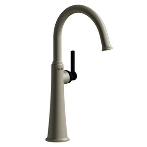 Momenti Single Handle Tall Bathroom Faucet with C-Spout  - Brushed Nickel and Black with Lever Handles | Model Number: MMRDL01LBNBK - Product Knockout