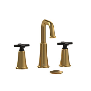DISCONTINUED-Momenti Widespread Bathroom Faucet with U-Spout - Brushed Gold and Black with X-Shaped Handles | Model Number: MMSQ08XBGBK-10 - Product Knockout