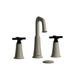 DISCONTINUÉ -Robinet de salle de bain en plusieurs parties avec bec en U Momenti - Nickel brossé et noir avec poignées en croix | Numéro de modèle: MMSQ08XBNBK-10 - Produit épuisé