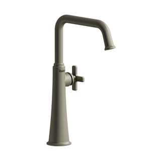 Robinet de salle de bain long à poignée simple Momenti avec bec en U - Nickel brossé avec poignées en croix  | Numéro de modèle: MMSQL01XBN - Produit épuisé