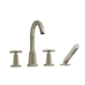 Pallace 4-Hole Deck Mount Tub Filler  - Polished Nickel with Cross Handles | Model Number: PA12+PN - Product Knockout