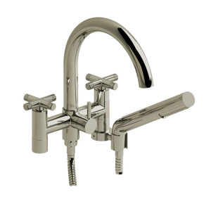 Riu Two Hole Tub Filler Without Risers with Knurled Cross Handles - Polished Nickel | Model Number: RU06+KNPN - Product Knockout