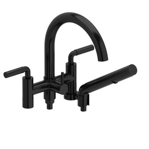 Riu Two Hole Tub Filler Without Risers  - Black with Lever Handles | Model Number: RU06LBK - Product Knockout
