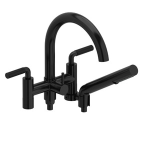 Riu Two Hole Tub Filler Without Risers with Knurled Lever Handles - Black | Model Number: RU06LKNBK - Product Knockout