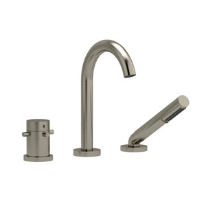 Riu 3-Hole Deck Mount Tub Filler  - Brushed Nickel with Cross Handles | Model Number: RU19+BN - Product Knockout
