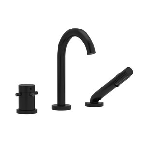 Riu 3-Hole Deck Mount Tub Filler with Knurled Cross Handle - Black | Model Number: RU19+KNBK - Product Knockout