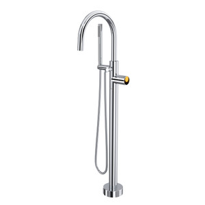 Eclissi Single Hole Floor Mount Tub Filler Trim with C-Spout - Polished Chrome and Satin Gold | Model Number: TEC06F1IWPCG - Product Knockout