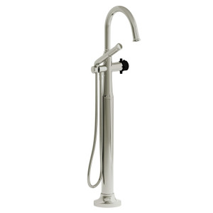 Momenti Single Hole Floor Mount Tub Filler Trim with C-Spout  - Polished Nickel and Black with Cross Handles | Model Number: TMMRD39+PNBK - Product Knockout