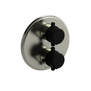 Garniture pour valve pression équilibrée et thermostatique ​​​​3/4" avec jusqu'à 6 fonctions Momenti - Nickel brossé et Noir avec poignées en croix  | Numéro de modèle: TMMRD46+BNBK - Produit épuisé