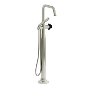 Garniture de robinet de bain monotrou fixé au sol avec bec en U Momenti  - Nickel poli et Noir avec poignées en croix​​​​​​​  | Numéro de modèle: TMMSQ39XPNBK - Produit épuisé