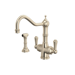 Edwardian Filtration 2-Lever Kitchen Faucet with Sidespray - Satin Nickel with Metal Lever Handle | Model Number: U.1570LS-STN-2 - Product Knockout