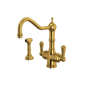 DISCONTINUED Edwardian™ Two Handle Filter Kitchen Faucet With Side Spray - Unlacquered Brass | Model Number: U.1570LS-ULB-2