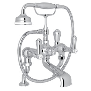 Georgian Era Exposed Deck Mount Tub Filler with Handshower - Polished Chrome with White Porcelain Lever Handle | Model Number: U.3000LSP/1-APC - Product Knockout