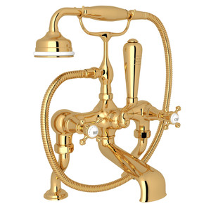 Georgian Era Exposed Deck Mount Tub Filler with Handshower - English Gold with Cross Handle | Model Number: U.3001X/1-EG - Product Knockout