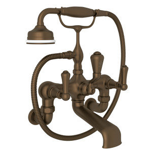 Georgian Era Exposed Wall Mount Tub Filler with Handshower - English Bronze with Metal Lever Handle | Model Number: U.3006LS/1-EB - Product Knockout