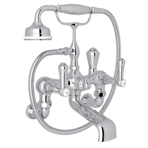 Georgian Era Exposed Wall Mount Tub Filler with Handshower - Polished Chrome with White Porcelain Lever Handle | Model Number: U.3006LSP/1-APC - Product Knockout