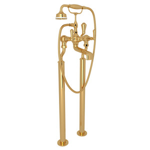 Georgian Era Exposed Floor Mount Tub Filler with Handshower - English Gold with Metal Lever Handle | Model Number: U.3012LS/1-EG - Product Knockout