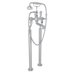 Georgian Era Exposed Floor Mount Tub Filler with Handshower - Polished Chrome with White Porcelain Lever Handle | Model Number: U.3012LSP/1-APC - Product Knockout