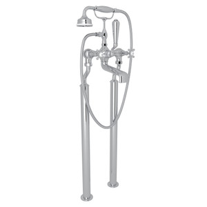 Georgian Era Exposed Floor Mount Tub Filler with Handshower - Polished Chrome with Cross Handle | Model Number: U.3013X/1-APC - Product Knockout