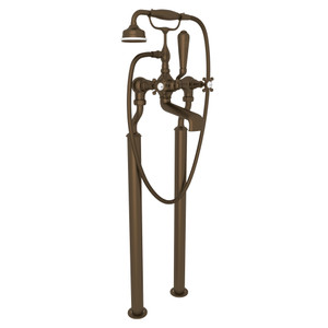 Georgian Era Exposed Floor Mount Tub Filler with Handshower - English Bronze with Cross Handle | Model Number: U.3013X/1-EB - Product Knockout