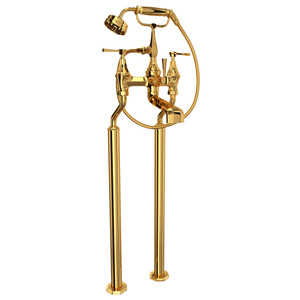 Deco Exposed Floor Mount Tub Filler with Handshower - English Gold with Metal Lever Handle | Model Number: U.3120LS/1-EG - Product Knockout