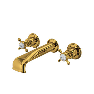 Edwardian Wall Mount 3-Hole Tub Filler - Unlacquered Brass with Cross Handle | Model Number: U.3581X-ULB/TO - Product Knockout