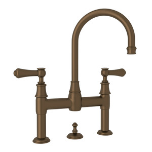 Georgian Era Deck Mount Bathroom Bridge Faucet - English Bronze with White Porcelain Lever Handle | Model Number: U.3708LSP-EB-2 - Product Knockout