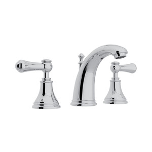 Georgian Era High Neck Widespread Bathroom Faucet - Polished Chrome with White Porcelain Lever Handle | Model Number: U.3712LSP-APC-2 - Product Knockout
