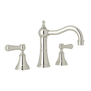 Georgian Era Column Spout Widespread Faucet - Polished Nickel with White Porcelain Lever Handle | Model Number: U.3723LSP-PN-2 - Product Knockout