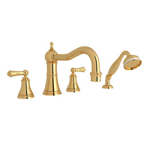 Georgian Era 4-Hole Deck Mount Column Spout Tub Filler with Handshower - English Gold with Metal Lever Handle | Model Number: U.3747LS-EG - Product Knockout