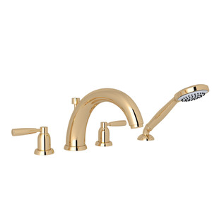 Holborn 4-Hole Deck Mount Modified C-Spout Bathtub Filler with Handshower - English Gold with Metal Lever Handle | Model Number: U.3848LS-EG - Product Knockout