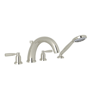 Holborn 4-Hole Deck Mount Modified C-Spout Bathtub Filler with Handshower - Polished Nickel with Metal Lever Handle | Model Number: U.3848LS-PN - Product Knockout