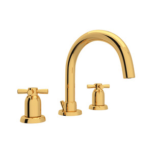 Holborn 3-Hole Tubular C-Spout Widespread Bathroom Faucet - English Gold with Cross Handle | Model Number: U.3956X-EG-2 - Product Knockout