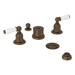 DISCONTINUED-Edwardian Five-Hole Bidet Faucet with Lever or Cross Handles - English Bronze with Metal Lever Handle | Model Number: U.3960L-EB - Product Knockout