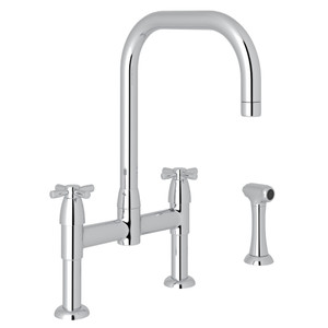 Holborn U-Spout Bridge Kitchen Faucet with Sidespray - Polished Chrome with Cross Handle | Model Number: U.4278X-APC-2 - Product Knockout