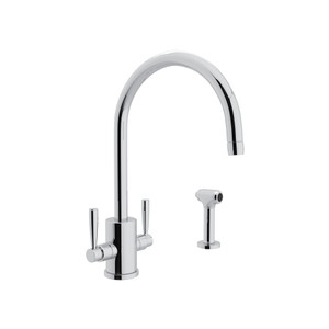 Holborn Single Hole C Spout Kitchen Faucet with Round Body and Sidespray - Polished Chrome with Metal Lever Handle | Model Number: U.4312LS-APC-2 - Product Knockout