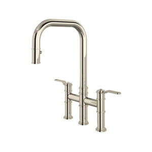 Armstrong Pull-Down Bridge Kitchen Faucet with U-Spout - Polished Nickel | Model Number: U.4551HT-PN-2 - Product Knockout