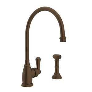 Georgian Era Single Lever Single Hole Kitchen Faucet with Sidespray - English Bronze with Metal Lever Handle | Model Number: U.4702EB-2 - Product Knockout