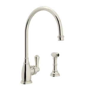 Georgian Era Single Lever Single Hole Kitchen Faucet with Sidespray - Polished Nickel with Metal Lever Handle | Model Number: U.4702PN-2 - Product Knockout