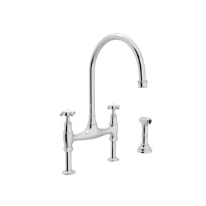 Georgian Era Bridge Kitchen Faucet with Sidespray - Polished Chrome with Cross Handle | Model Number: U.4718X-APC-2 - Product Knockout