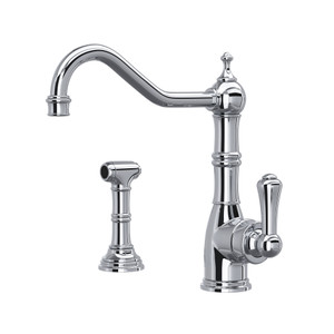 Edwardian Single Lever Single Hole Kitchen Faucet with Sidespray - Polished Chrome with Metal Lever Handle | Model Number: U.4746APC-2 - Product Knockout