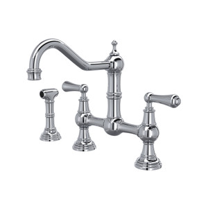 Edwardian Bridge Kitchen Faucet with Sidespray - Polished Chrome with Metal Lever Handle | Model Number: U.4756L-APC-2 - Product Knockout